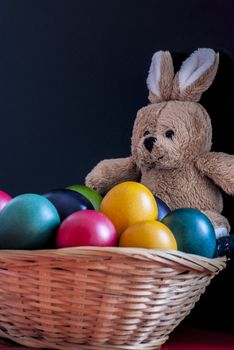 Blue, red, yellow, green eggs in easter time