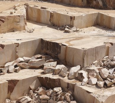 Steps in a marble quarry left after the extraction of the blocks, Alentejo, Portugal