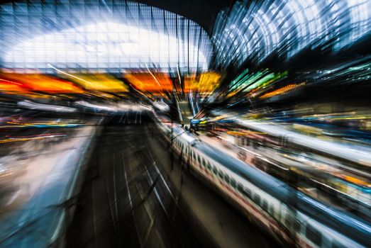 Moving train at Hamburg Central Station