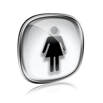 woman icon grey glass, isolated on white background.