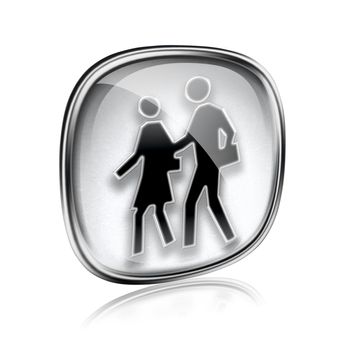 people icon grey glass, isolated on white background