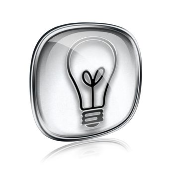 Light bulb Icon grey glass, isolated on white background