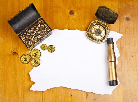 Pirate blank map with treasure, compass and binocular