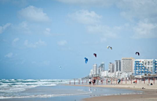 Surf beach. The border cities of Rishon Lezion and Bat Yam. Israel