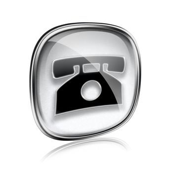 phone icon grey glass, isolated on white background.
