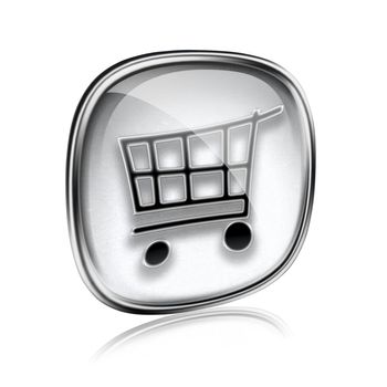 shopping cart icon grey glass, isolated on white background.