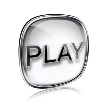 Play icon grey glass, isolated on white background