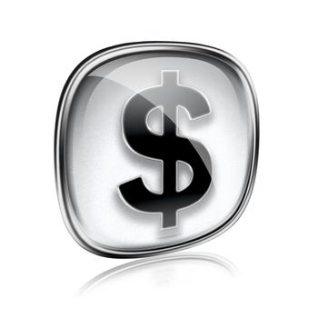 dollar icon grey glass, isolated on white background