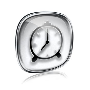 Clock icon grey glass, isolated on white background