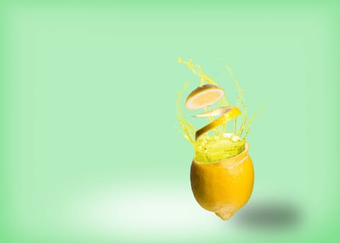 ice and splashes of juice from a lemon, place for text