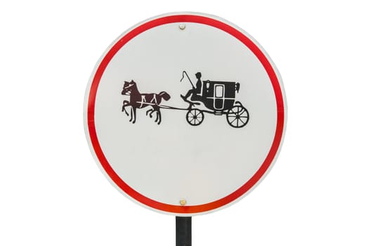 Be careful of horse circular metal sign, isolated in white background