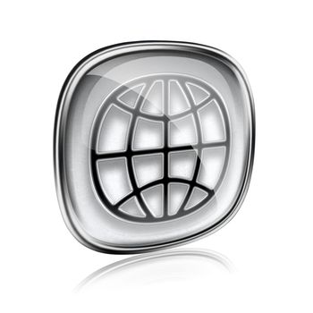 World icon grey glass, isolated on white background.