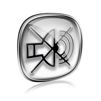 speaker off icon grey glass, isolated on white background.