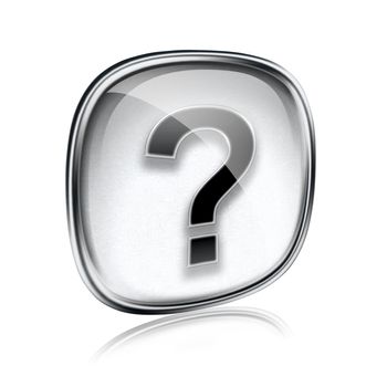 Help icon grey glass, isolated on white background