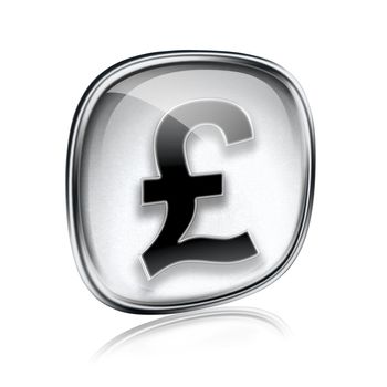 Pound icon grey glass, isolated on white background