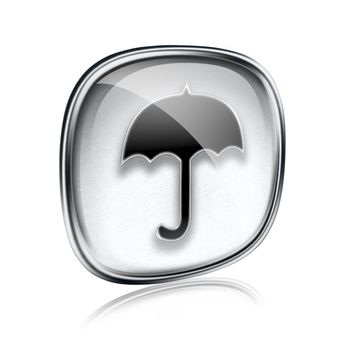 Umbrella icon grey glass, isolated on white background