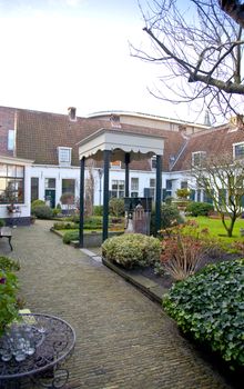 Very old houses in a group called Hofje in Haarlem, the Netherlands