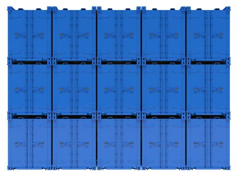 Blue containers. Isolated render on a white background