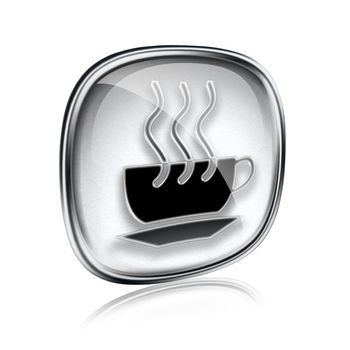 coffee cup icon grey glass, isolated on white background.