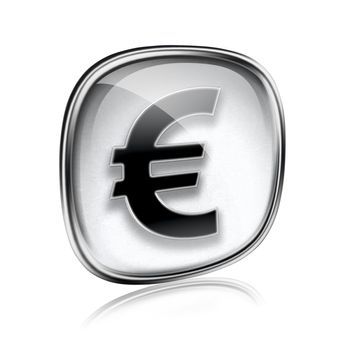 Euro icon grey glass, isolated on white background