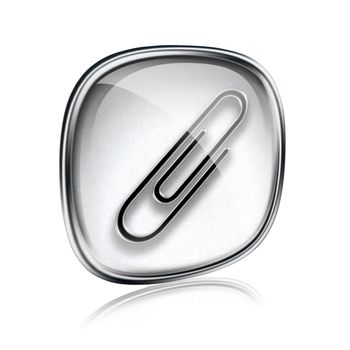 Paperclip icon grey glass, isolated on white background