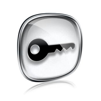 Key icon grey glass, isolated on white background