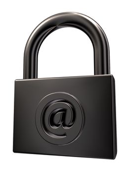 padlock with email symbol on white background - 3d illustration