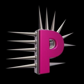 letter p with metal prickles on black background - 3d illustration