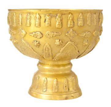Old antique vintage bronze, brass bowl, isolated on white background