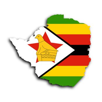 Map of Zimbabwe filled with the national flag