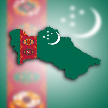 Map of Turkmenistan, filled with the national flag