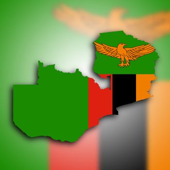 Map of Zambia, filled with the national flag