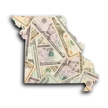 Map of Missouri, filled with a dollar background