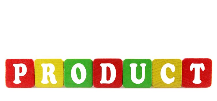 product - isolated text in wooden building blocks