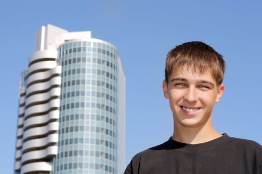 Teenager Portrait on the glass building background