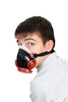 Young Man in protective mask on the white background