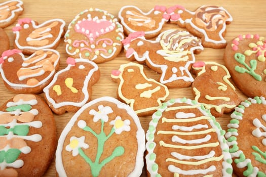 Easter gingerbreads collection on wooden background