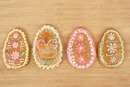 Easter gingerbreads collection on wooden background