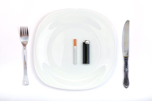 Concept of Cigarette and Lighter Instead a Food