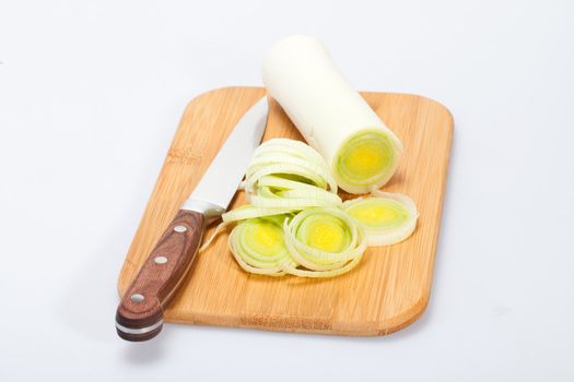 Sliced Leeks on woden table