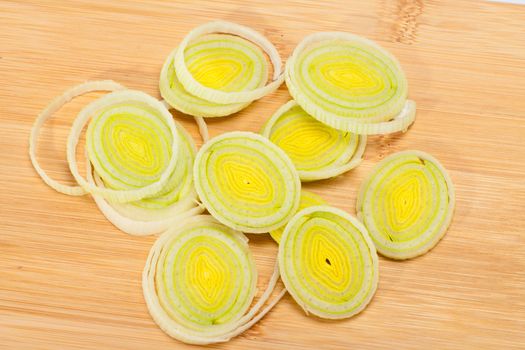 Sliced Leeks on woden table