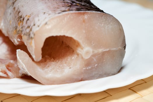 Piece of fresh raw fish. The healthy diet.
