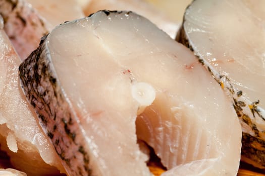 Piece of fresh raw fish. The healthy diet.