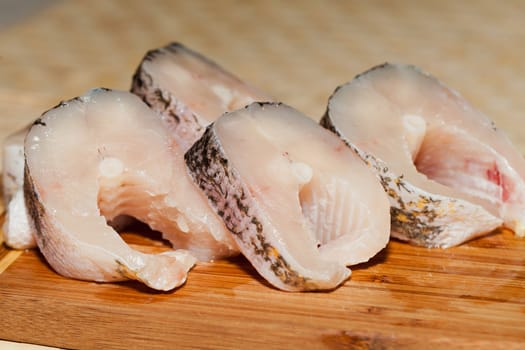 Piece of fresh raw fish. The healthy diet.