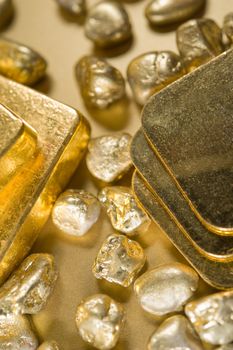 fine gold ingots and nuggets. 