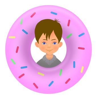 Illustration of an isolated boy and Doughnut