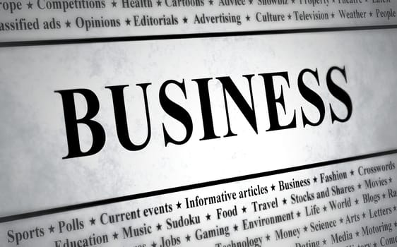 Illustration of a newspaper with the headline "Business"