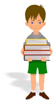 Illustration of a child carrying a pile of books