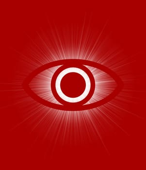 Illustration of an eye over a red background with light flares