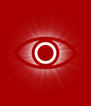 Illustration of an eye over a red background with light flares